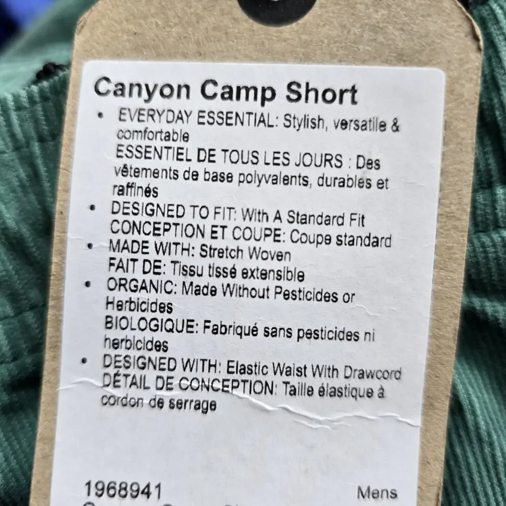 prAna Men's Green Stretch Corduroy Organic Cotton Shorts XXL